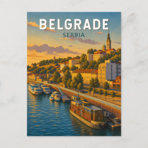 Carte Postale Illustration de voyage vintage de Belgrade, Serbie