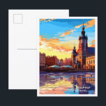 Carte Postale Illustration de voyage vintage de Cracovie Pologne<br><div class="desc">Cracovie Pologne Art lieu de voyage vintage illustration</div>