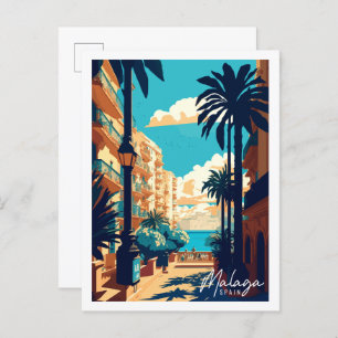 Carte Postale Illustration de voyage vintage de Malaga Espagne