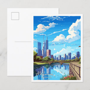 Carte Postale Illustration de voyage vintage de Melbourne Aussie