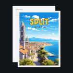 Carte Postale Illustration de voyage vintage de Split Croatia<br><div class="desc">Illustration du lieu de voyage vintage de Split Croatia</div>
