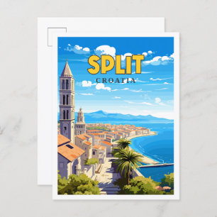 Carte Postale Illustration de voyage vintage de Split Croatia