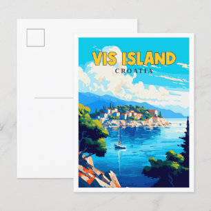 Carte Postale Illustration de voyage vintage de Vis Island Croat