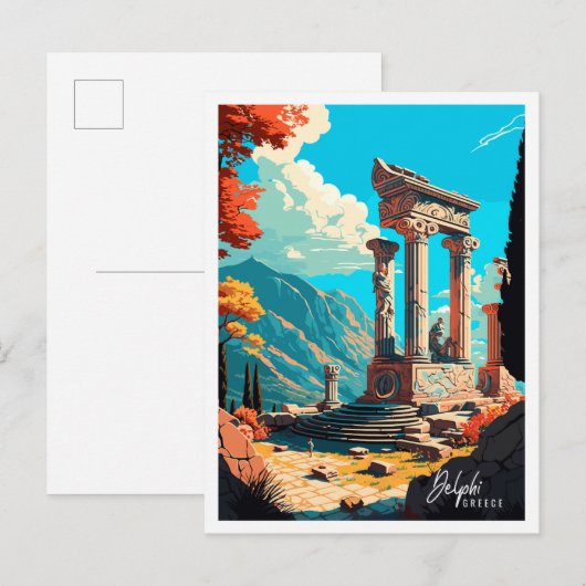 Carte Postale Illustration de voyage vintage Delphi Greece (Devant / Derrière)