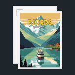 Carte Postale Illustration de voyage vintage du fjord Norvège<br><div class="desc">Fjord Norvège lieu de voyage vintage illustration</div>