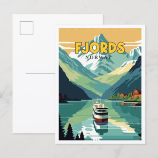 Carte Postale Illustration de voyage vintage du fjord Norvège