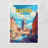 Carte Postale Illustration de voyage vintage Exeter England (Devant)