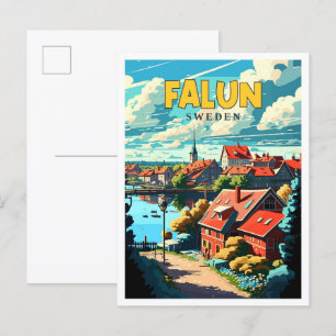 Carte Postale Illustration de voyage vintage Falun Suède