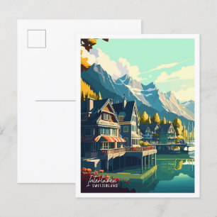 Carte Postale Illustration de voyage vintage Interlaken Suisse