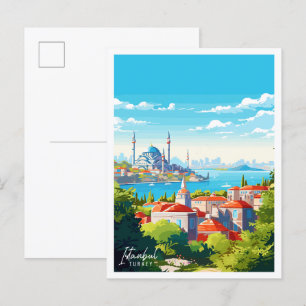 Carte Postale Illustration de voyage vintage Istanbul Turquie