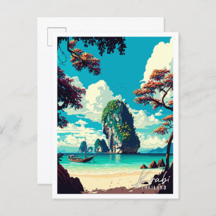 Carte Postale Illustration de voyage vintage Krabi Thailand