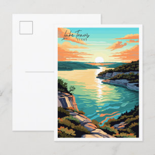 Carte Postale Illustration de voyage vintage Lake Travis Texas U