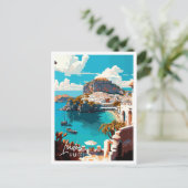 Carte Postale Illustration de voyage vintage Lindos Greece (Debout devant)