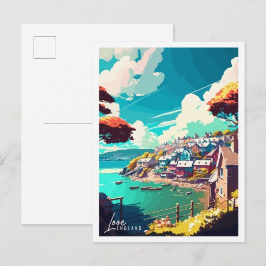 Carte Postale Illustration de voyage vintage Looe England (Devant / Derrière)