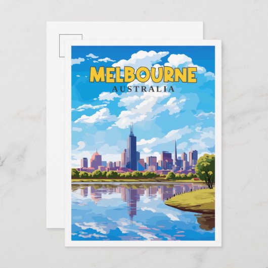 Carte Postale Illustration de voyage vintage Melbourne Australia (Devant / Derrière)