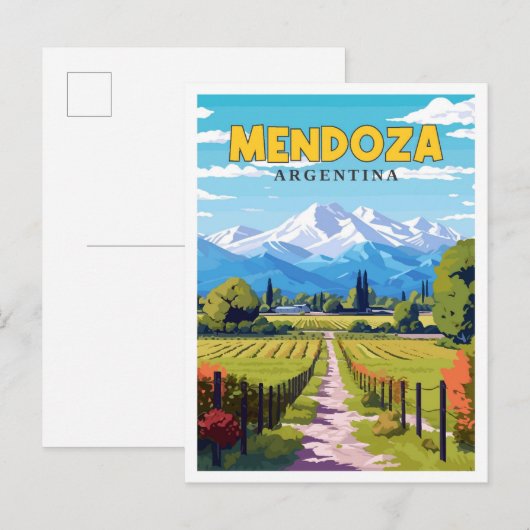Carte Postale Illustration de voyage vintage Mendoza Argentina (Devant / Derrière)