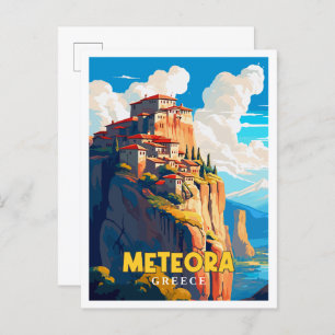 Carte Postale Illustration de voyage vintage Meteora Greece