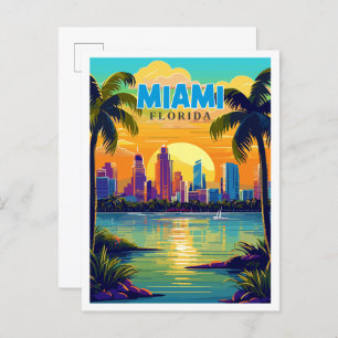 Carte Postale Illustration de voyage vintage Miami Florida USA