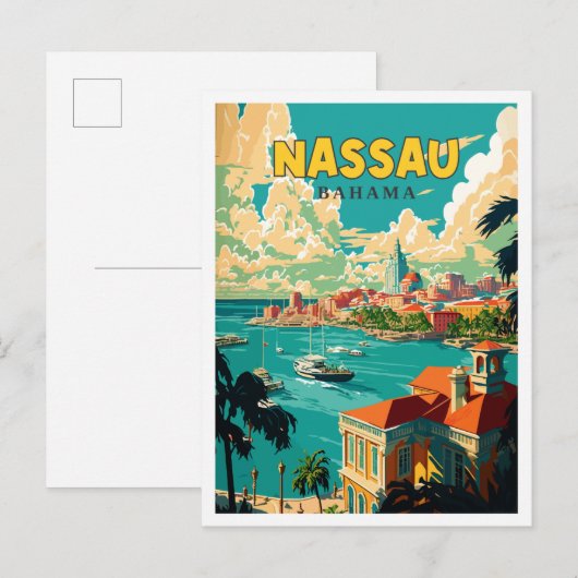 Carte Postale Illustration de voyage vintage Nassau Bahama (Devant / Derrière)