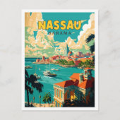 Carte Postale Illustration de voyage vintage Nassau Bahama (Devant)