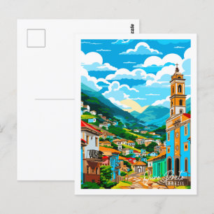 Carte Postale Illustration de voyage vintage Ouro Preto Brazil