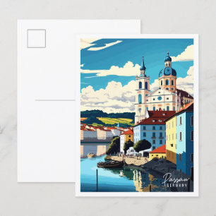 Carte Postale Illustration de voyage vintage Passau Allemagne