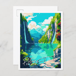 Carte Postale Illustration de voyage vintage Plitvice Croatia
