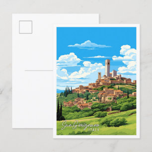 Carte Postale Illustration de voyage vintage San Gimignano Itali
