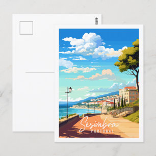 Carte Postale Illustration de voyage vintage Sesimbra Portugal