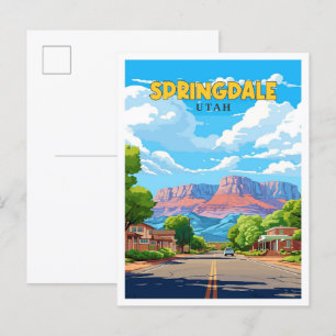 Carte Postale Illustration de voyage vintage Springdale Utah