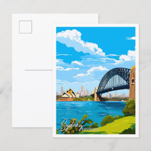 Carte Postale Illustration de voyage vintage Sydney Australia