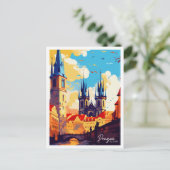 Carte Postale Illustration de voyage vintage tchèque Prague (Debout devant)