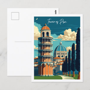Carte Postale Illustration de voyage vintage Tour de Pise Italie