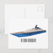 Carte Postale Illustration de yacht (Devant / Derrière)
