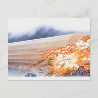 Carte Postale Illustration de Zeppelin éclatant en flammes