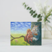 Carte Postale Illustration d'écureuil et de hibou sage avec des  (Debout devant)