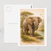 Carte Postale Illustration d'éléphant de style vintage (Devant / Derrière)