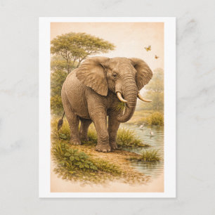 Carte Postale Illustration d'éléphant de style vintage