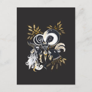 Carte Postale Illustration d'encre de chèvre noire et blanche