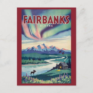 Carte Postale Illustration des aurores boréales de Fairbanks en 