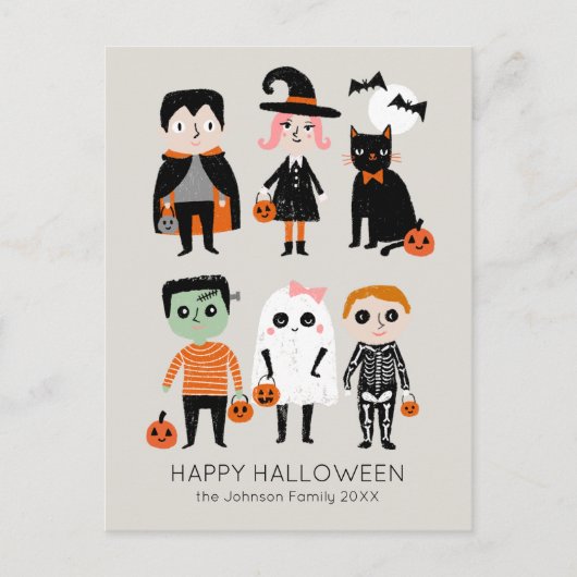 Carte Postale Illustration des enfants d'Halloween Nom personnal (Devant)