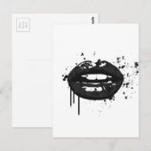 Carte Postale Illustration des lèvres glamor de mode noir et bla (Devant / Derrière)