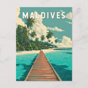 Carte Postale Illustration des Maldives Art de voyage vintage