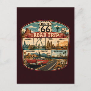 Carte Postale Illustration des monuments de la route 66 Badge d'