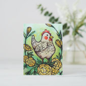 Carte Postale Illustration des poulets à fleurs et poulets (Debout devant)
