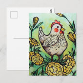 Carte Postale Illustration des poulets à fleurs et poulets (Devant / Derrière)
