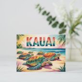 Carte Postale Illustration des tortues de la plage de Kauai (Debout devant)