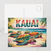 Carte Postale Illustration des tortues de la plage de Kauai (Devant / Derrière)