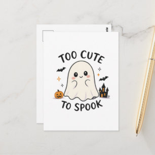Carte Postale Illustration d'Halloween de fantôme trop mignon po