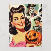 Carte Postale Illustration d'Halloween pour fille vintage (Devant)